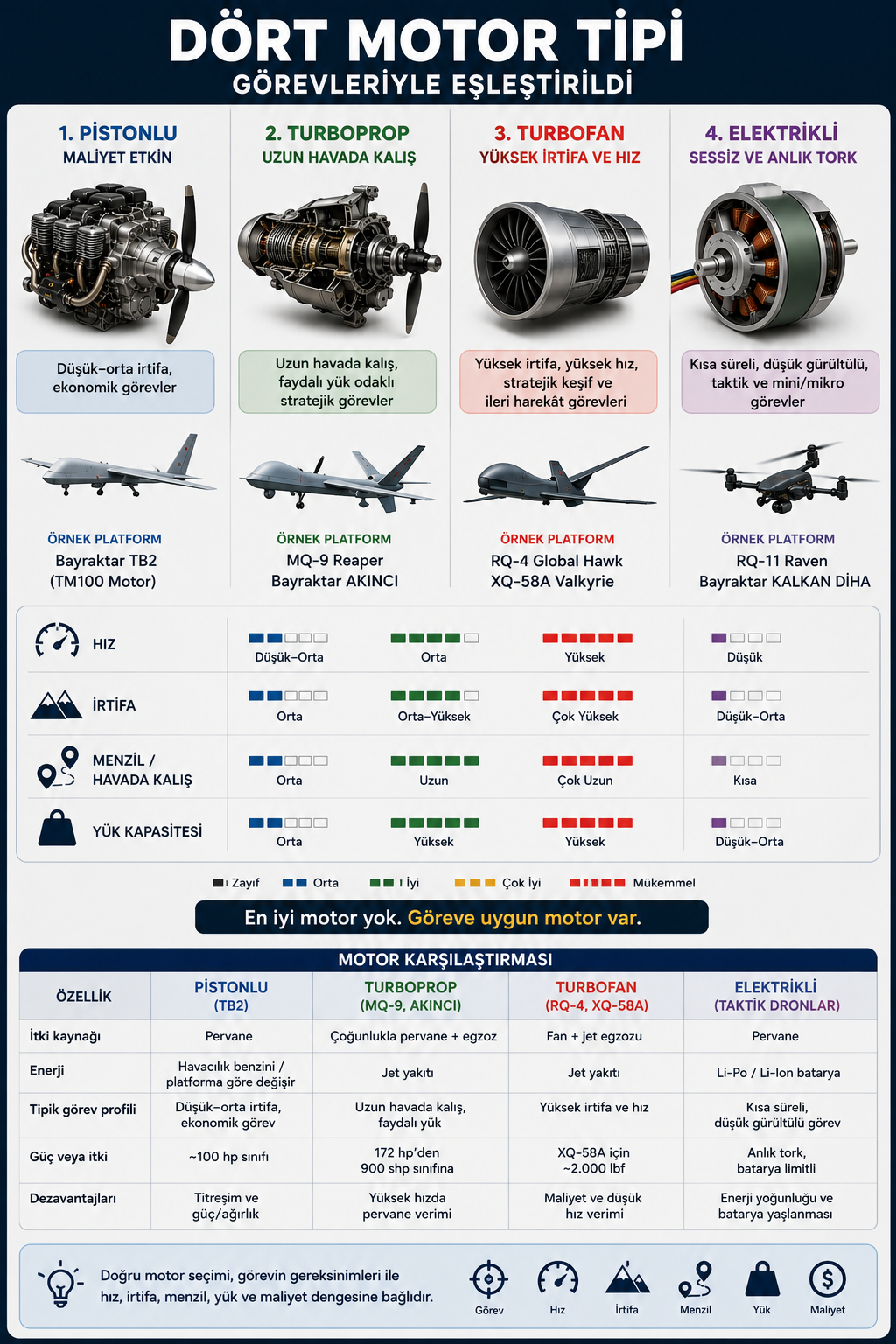 Dört İHA motor tipinin görev ve performans karşılaştırması